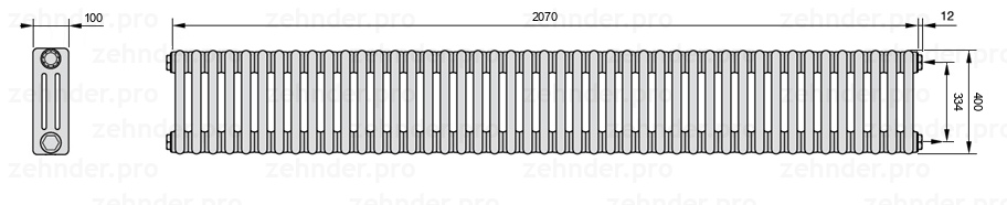 Схема (чертеж) Радиатор Zehnder Charleston 3040/45 №7610 Белый глянцевый RAL 9016
